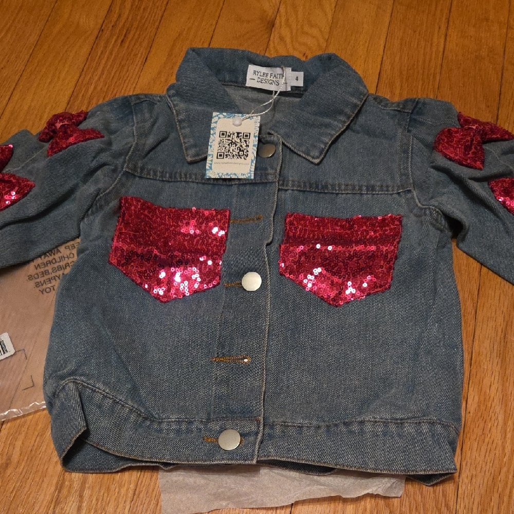 Sequence  Kids Denim Jacket with Sparkling Pink Accents Boutique